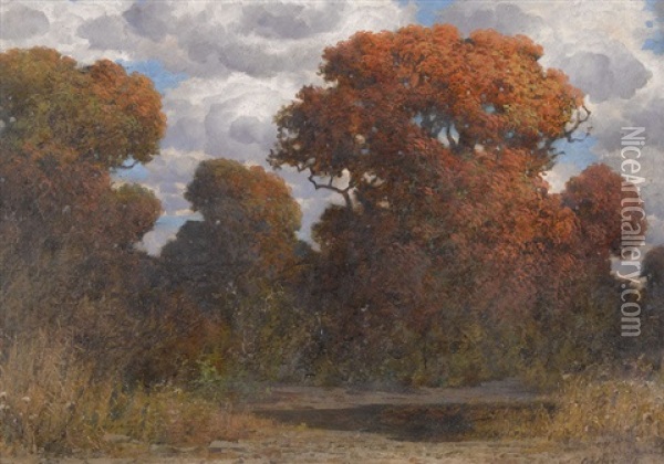 Herbstliche Waldlichtung Oil Painting - Eduard Ruedisuehli