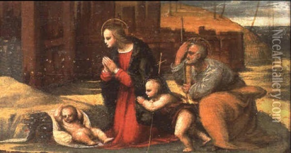 La Sainte Famille Avec Saint Jean Baptiste Oil Painting - Amico Aspertini