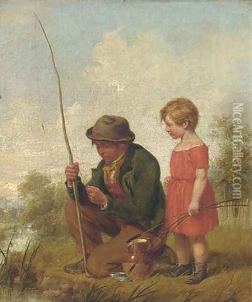 Baiting the hook Oil Painting - Valentin Walter Bromley