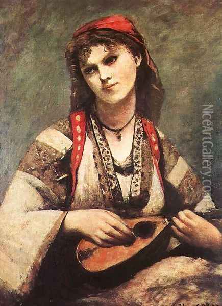 Gypsy with a Mandolin Oil Painting - Jean-Baptiste-Camille Corot