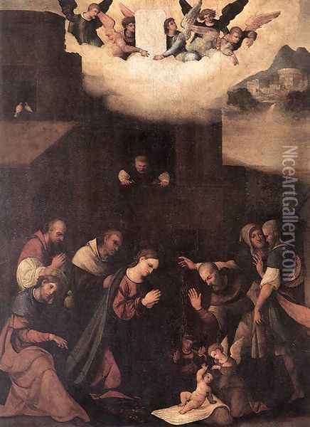 Adoration of the Shepherds 1520-24 Oil Painting - Ludovico Mazzolino