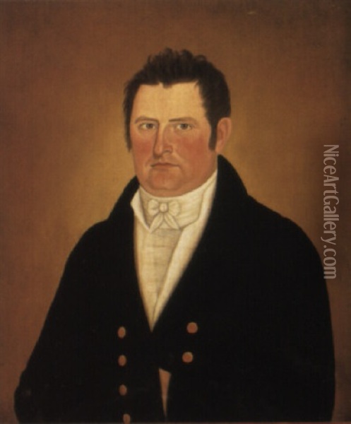 Portrait Of A Man In A Frock Coat With Gold Buttons Oil Painting - John Brewster Jr.