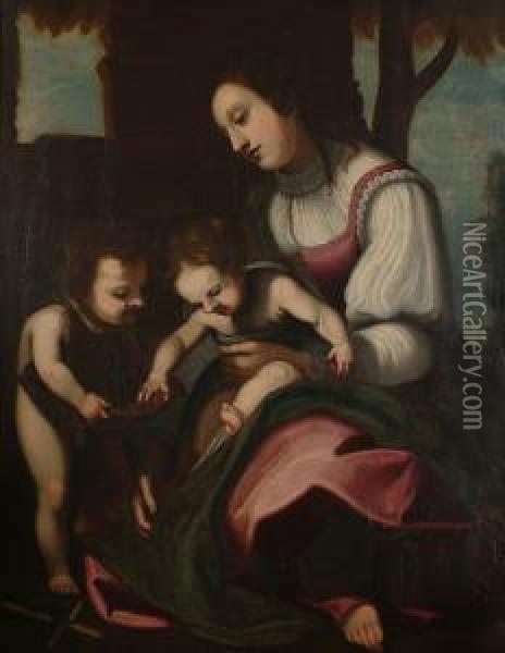 The Virgin And Child With The Infant Saint John The Baptist. Oil Painting - Matteo Rosselli