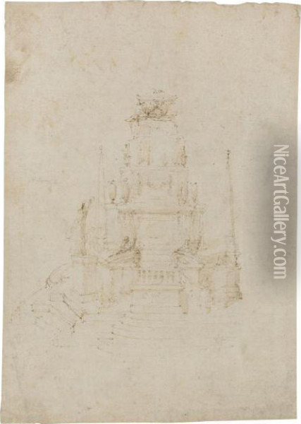 A Design For A Free-standing Funerary Monument Oil Painting - Stefano della Bella