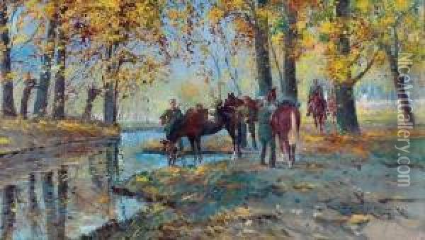 Odpoczynek Ulanow Oil Painting - Leonard Wintorowski