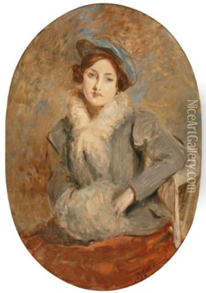Desiree Manfred With A Muff Oil Painting - Jacques-Emile Blanche