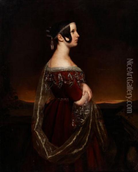 Portrait Of A Lady With Pearls Oil Painting - Ary Scheffer