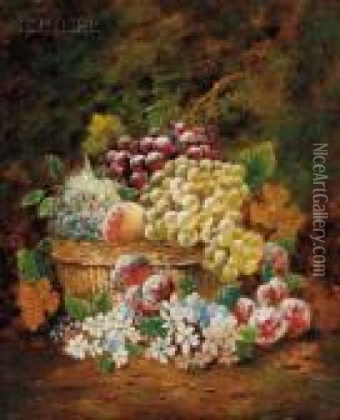 Basket Of Fruit And Flowers Oil Painting - Charles Thomas Bale