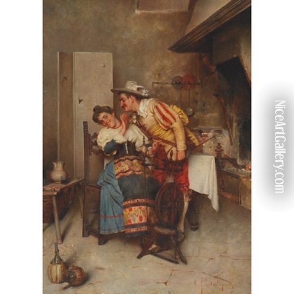 The Charming Cavalier Oil Painting - Giuseppe Bortignoni the Elder