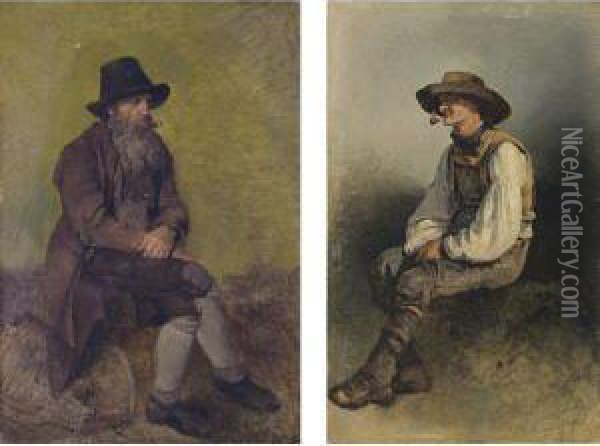 Ein Bartiger Mann Mit 
Tabakspfeife (bearded Man Smoking A Pipe);ein Bauer Mit Tabakspfeife Oil Painting - Friedrich Gauermann
