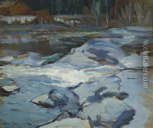 Stream In Winter Oil Painting - Alexander Rapp