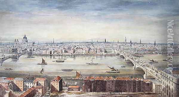 A View of London from St. Pauls to the Custom House, 1837 Oil Painting - Gideon Yates