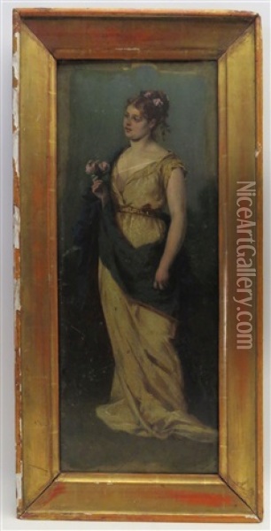 Dame In Robe Mit Blumen Oil Painting - Karl Breitbach