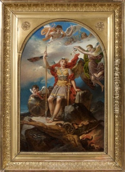 Saint Michel Terrassant Le Demon Oil Painting - Charles Meynier