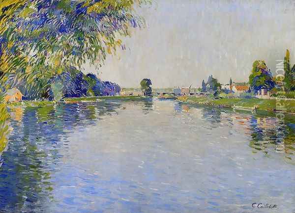 View Of The Seine In The Direction Of The Pont De Bezons Oil Painting - Gustave Caillebotte