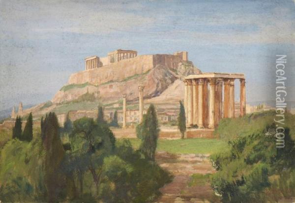 Athen - Blick Auf Die
 Akropolis. Oil Painting - Georg Macco