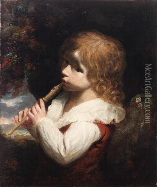 Portrait Of A Boy Playing A Flute Oil Painting - John Opie