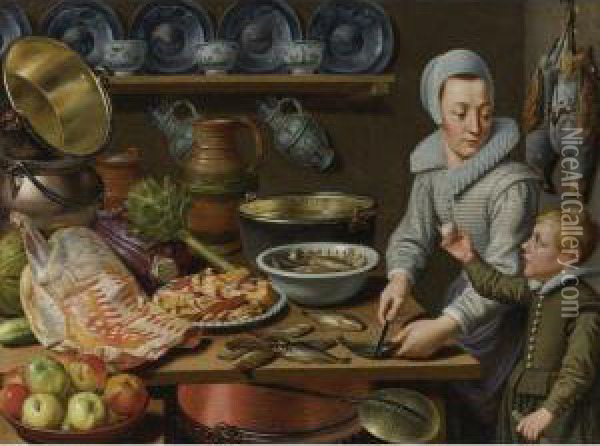 Kitchen Scene Oil Painting - Floris Gerritsz. van Schooten