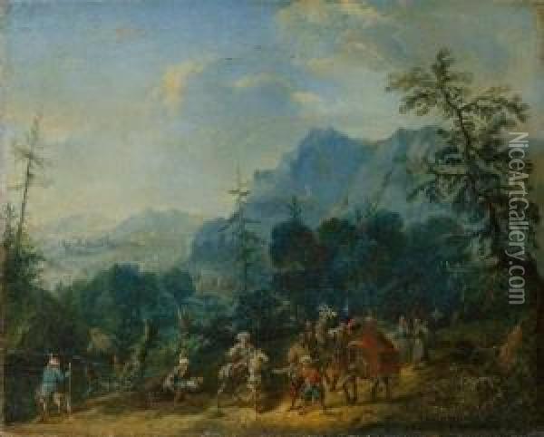 Landschaft Mit Orientalischer Reiterstaffage Oil Painting - Maximilian Joseph Schinnagl