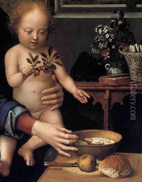 Virgin and Child with the Milk Soup (detail) c. 1515 Oil Painting - Gerard David