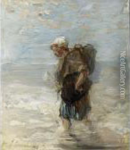 A Fisherwoman In The Breakers Oil Painting - Jozef Israels