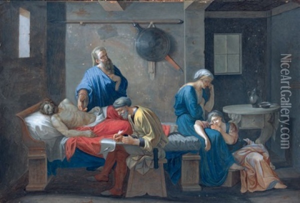 Le Testament D'eudamidas (after Poussin) Oil Painting - Antoine De Marcenay De Ghuy