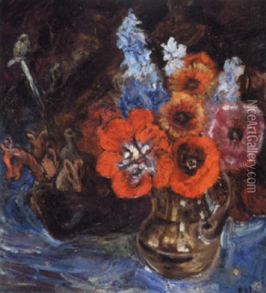 Opstilling Med Blomster I Vase Oil Painting - Nikolaus (Niko) Woehlk