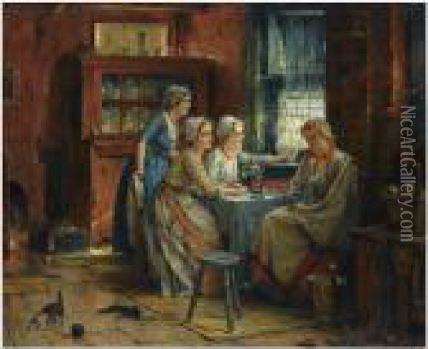 Expecting A Visitor Oil Painting - Edward Antoon Portielje