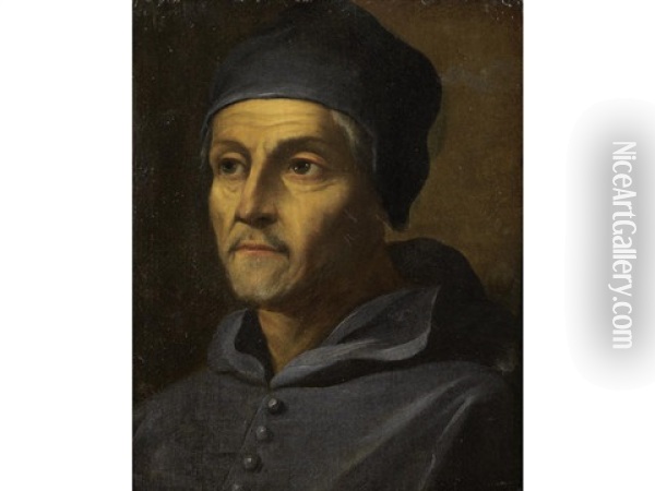 Portrait Of A Cleric, Bust-length, In Blue Robes Oil Painting - Sebastiano Del Piombo