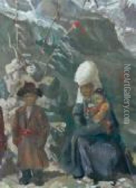 Femmes Kirghiz Et Leurs Enfants Dans L'himalaya Oil Painting - Alexander Evgenievich Yakovlev