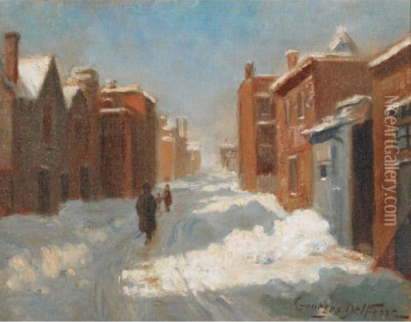 Winter Walk In The City Oil Painting - Georges Marie Joseph Delfosse