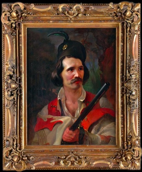 Portrait Of A Man With A Shotgun Oil Painting - Rudolph Swoboda the Younger