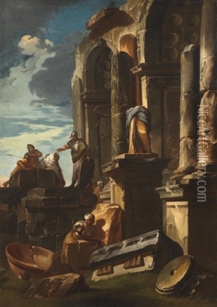 Two Capricci With Ruins (2 Works) Oil Painting - Andrea Locatelli