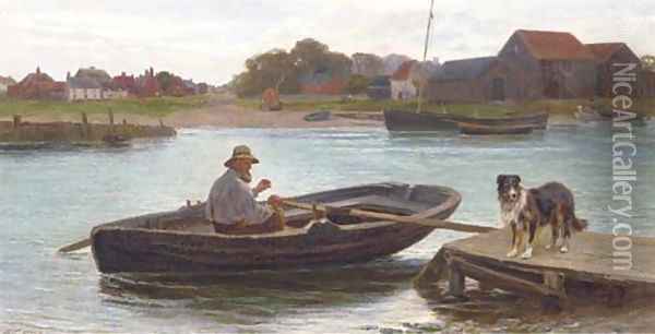 Walberswick Ferry, Suffolk Oil Painting - Henry Garland