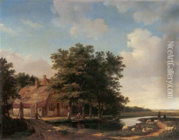 Landschap Oil Painting - Julius Jacobus Van De Sande Bakhuyzen