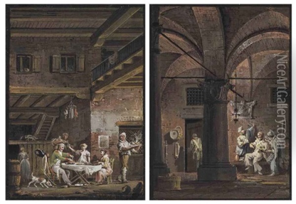 Two Scenes Of Life In The City Guard (pair) Oil Painting - Giovanni Migliara