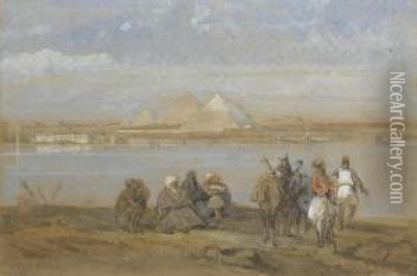 View Of The Pyramids Of Geezeh From The Nile, Egypt Oil Painting - David Roberts