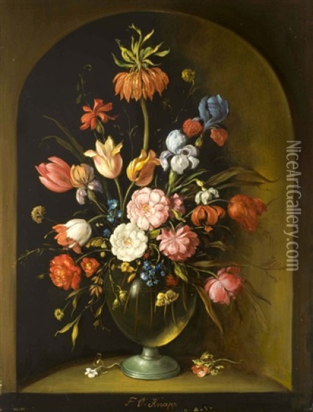 Blumenstilleben In Einer Glasvase Oil Painting - F. V. Knapp