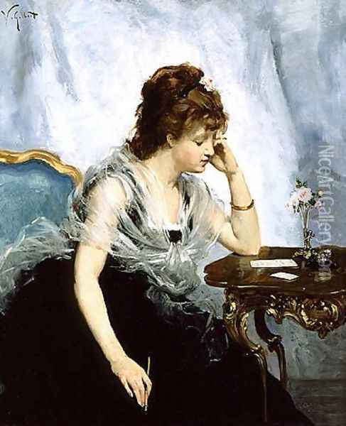 A Young Lady Writing a Letter, 1875 Oil Painting - Victor-Gabriel Gilbert