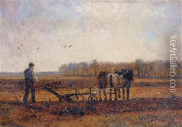Autumnal Plowing Scene Oil Painting - John William Buxton Knight