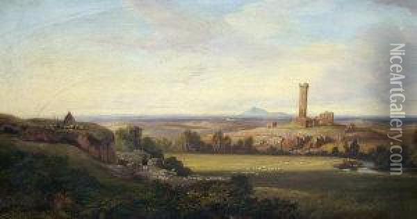 Ruins In A Mediterranean Landscape Oil Painting - Edward Lear