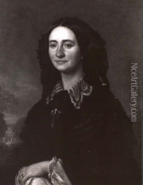 Johanna Von Salisch, Ehefrau Des Georg Rudolf Gustav Von    Salisch Auf Jeschutz, Pastel, Kadlau Und Kratzgau Oil Painting - August Hopfgarten