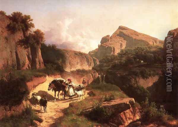 Italian Landscape with Sheperdess 1875 Oil Painting - Andras Marko