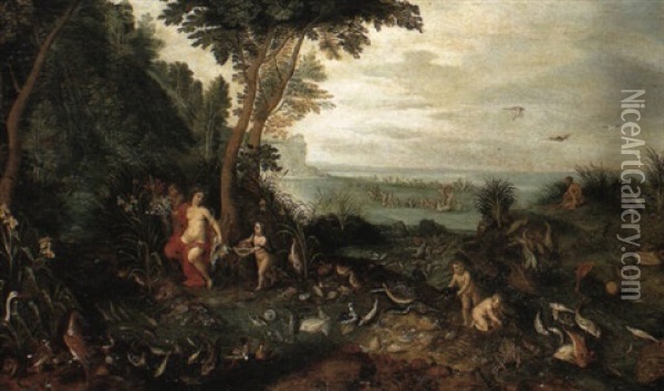 Allegory Of Water Oil Painting - Jan van Kessel the Elder