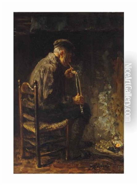 Elderly Man Smoking A Pipe Oil Painting - Jozef Israels