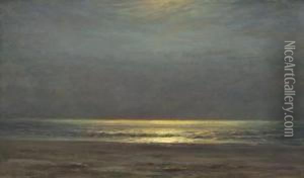 ''moonlight Over The Sea'' Oil Painting - Dwight William Tryon