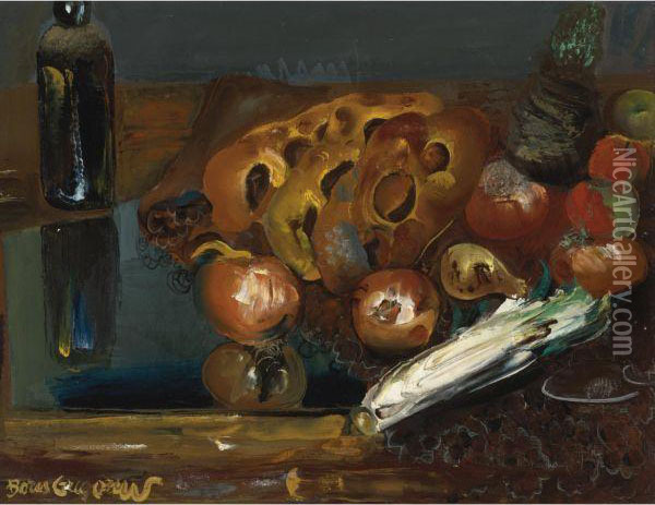 Still Life With Bread And Vegetables Oil Painting - Dmitrievich Grigor'Ev Boris