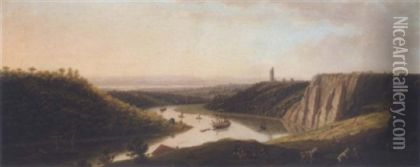 View Of Shipping On The River Avon From Durdham Down, Near Bristol Oil Painting - Thomas (of Derby) Smith