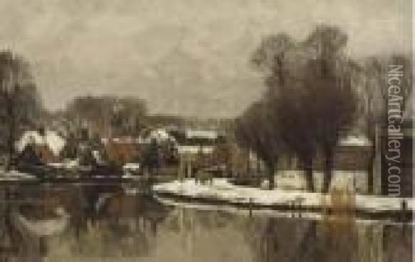 Winter: The River Vecht Between Breukelen And Maarssen Oil Painting - Nicolaas Bastert