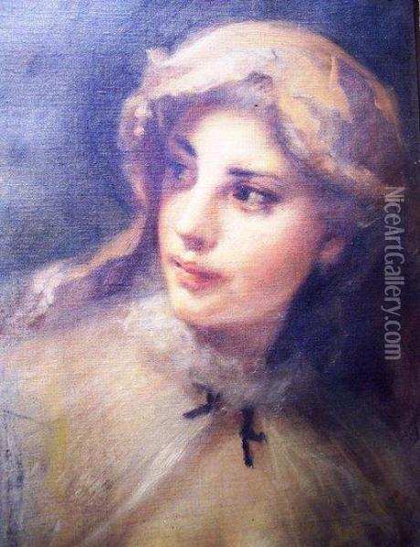 Young Lady 
 Head And Shoulders, Wearing A Lace Cap And Shawl Oil Painting - Frederick Goodall